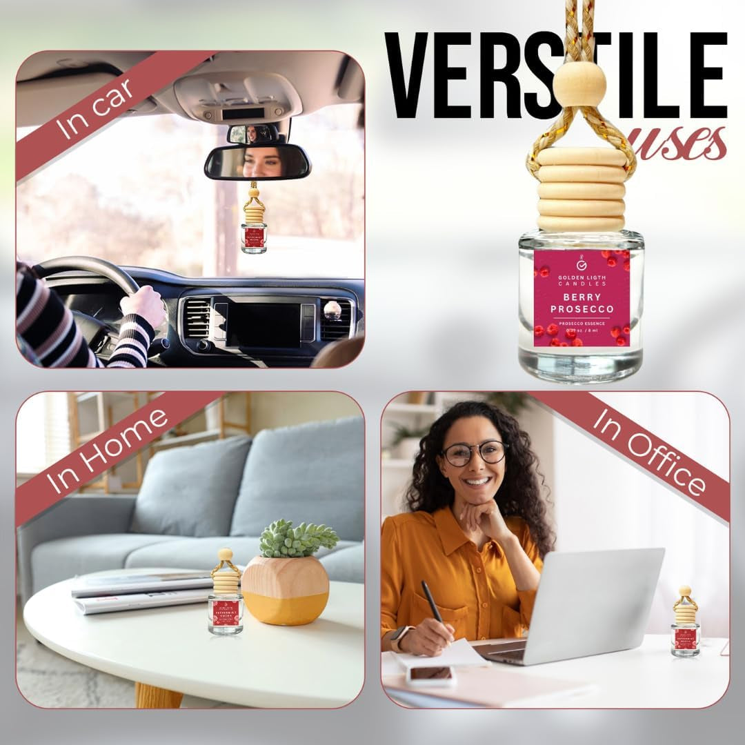 Car Air Freshener Hanging Set (Pack of 2) | Berry Prosecco Scent | Stylish Car Fragrance Oil Diffuser | Ideal for Both Men and Women | Holiday Edition | Made in the USA | Save 33% on Purchases of 2 or More