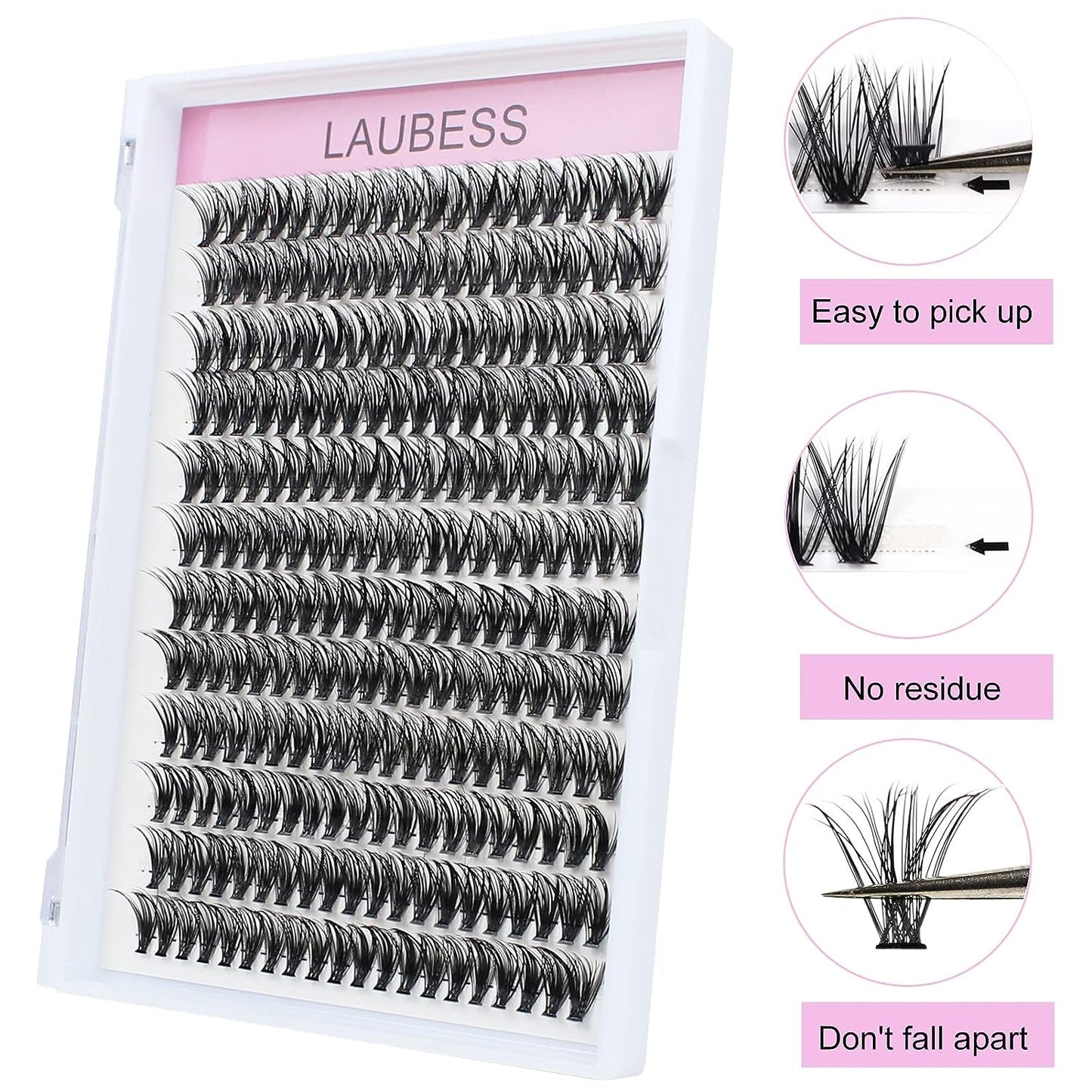 Cluster Lashes 240Pcs 40D DIY Eyelash Extension D Curl Long Individual Lashes Mixed Tray Faux Mink Lash Clusters Extensions 0.07 0.10 Black (40D-0.07D-9-16Mm)