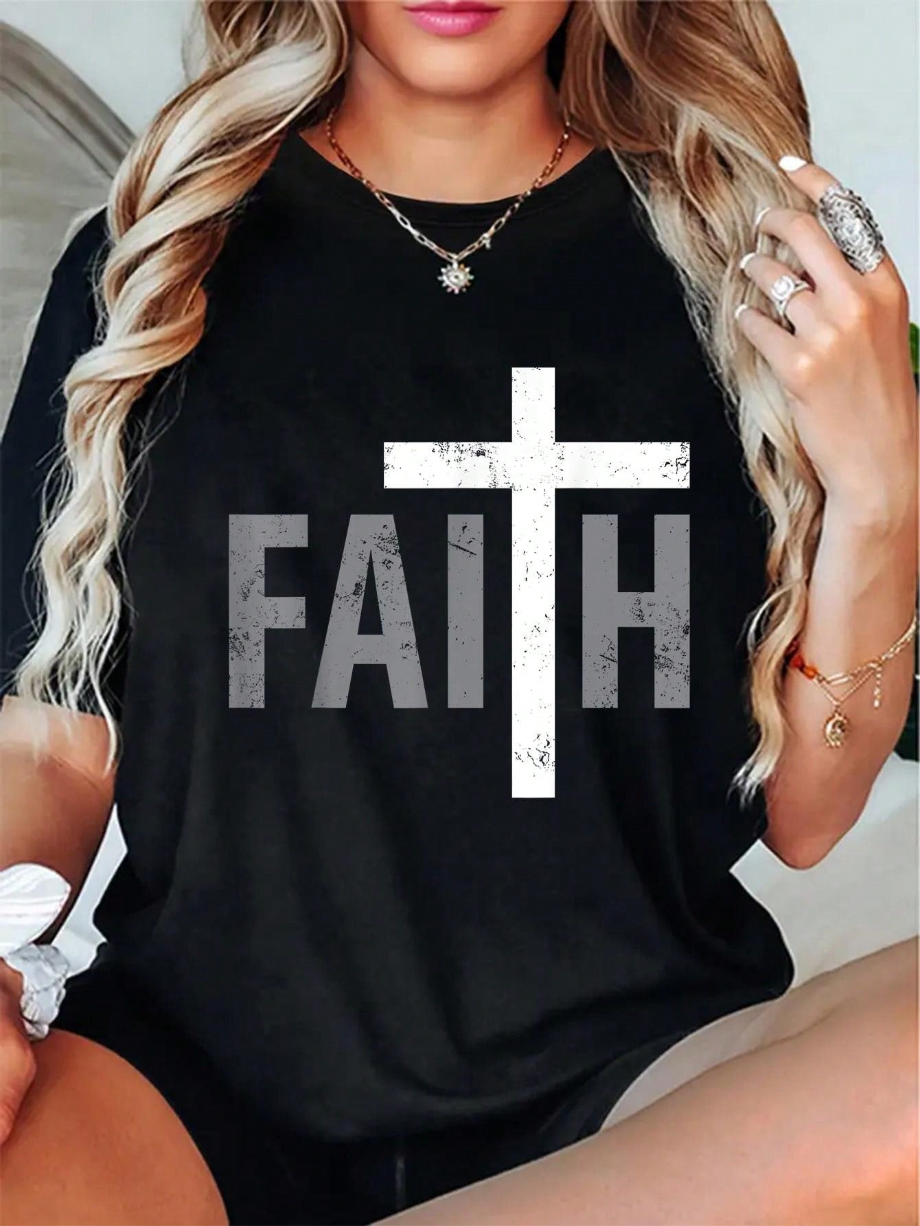 100% Cotton Casual Tshirt Funny Christian Christ Religious Women Men Faith Cross T-Shirt