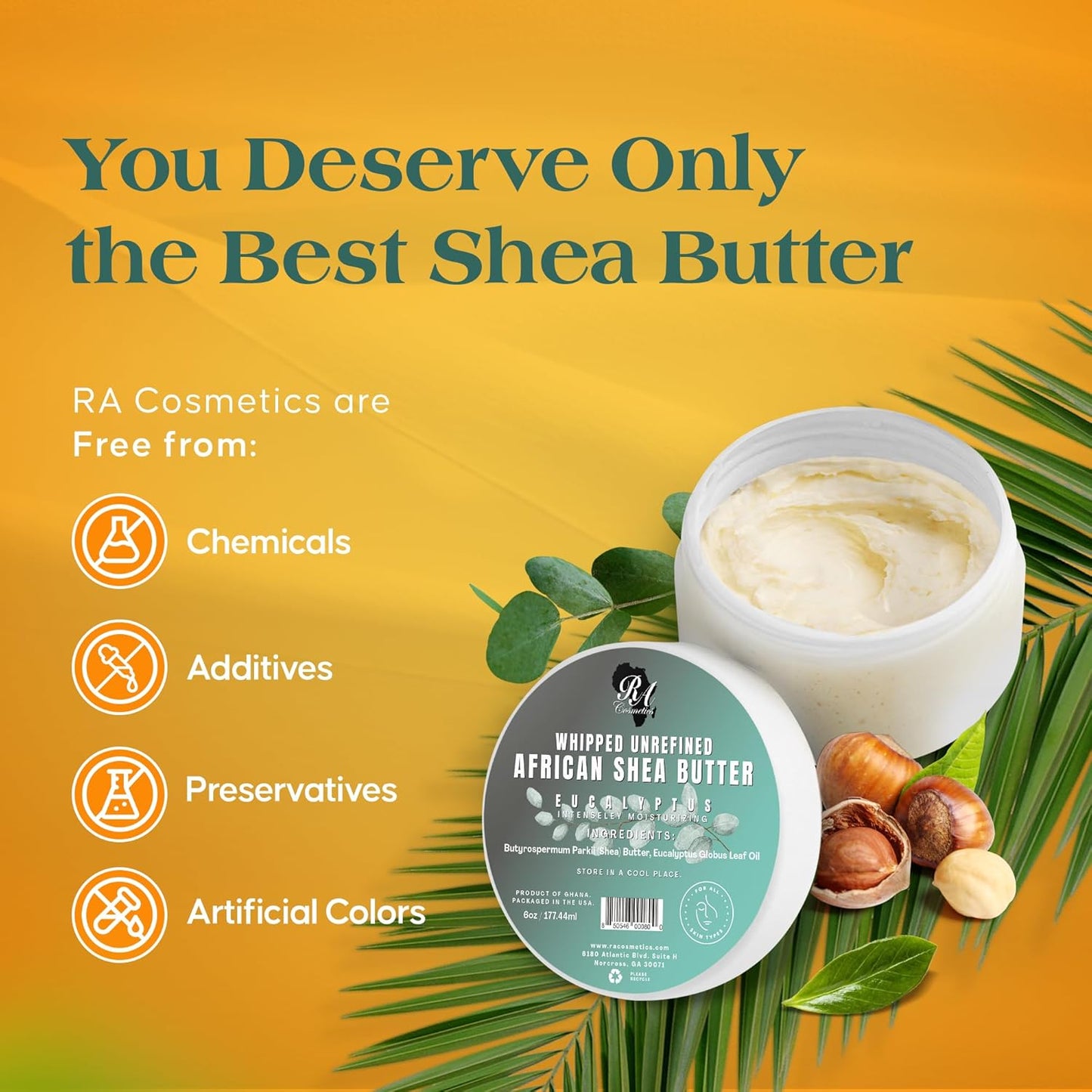 - 100% Natural Whipped Moisturizing African Shea Butter 6 Oz Unscented Ultimate Skin Moisturizer