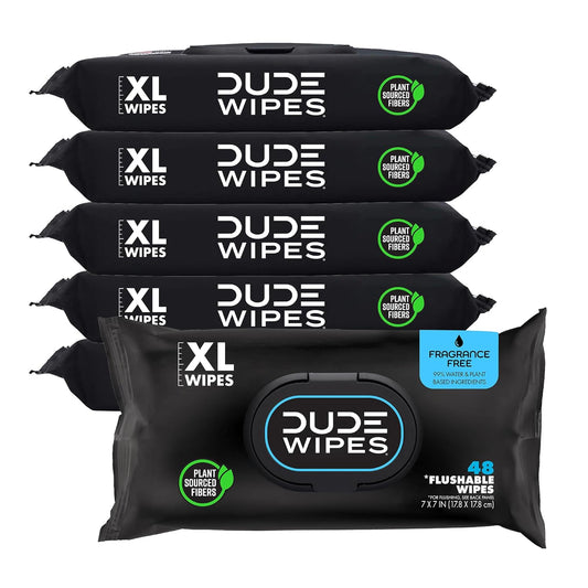 - Flushable Wipes - 6 Pack, 288 Wipes - Unscented Extra-Large Adult Wet Wipes - Vitamin-E & Aloe - Septic and Sewer Safe