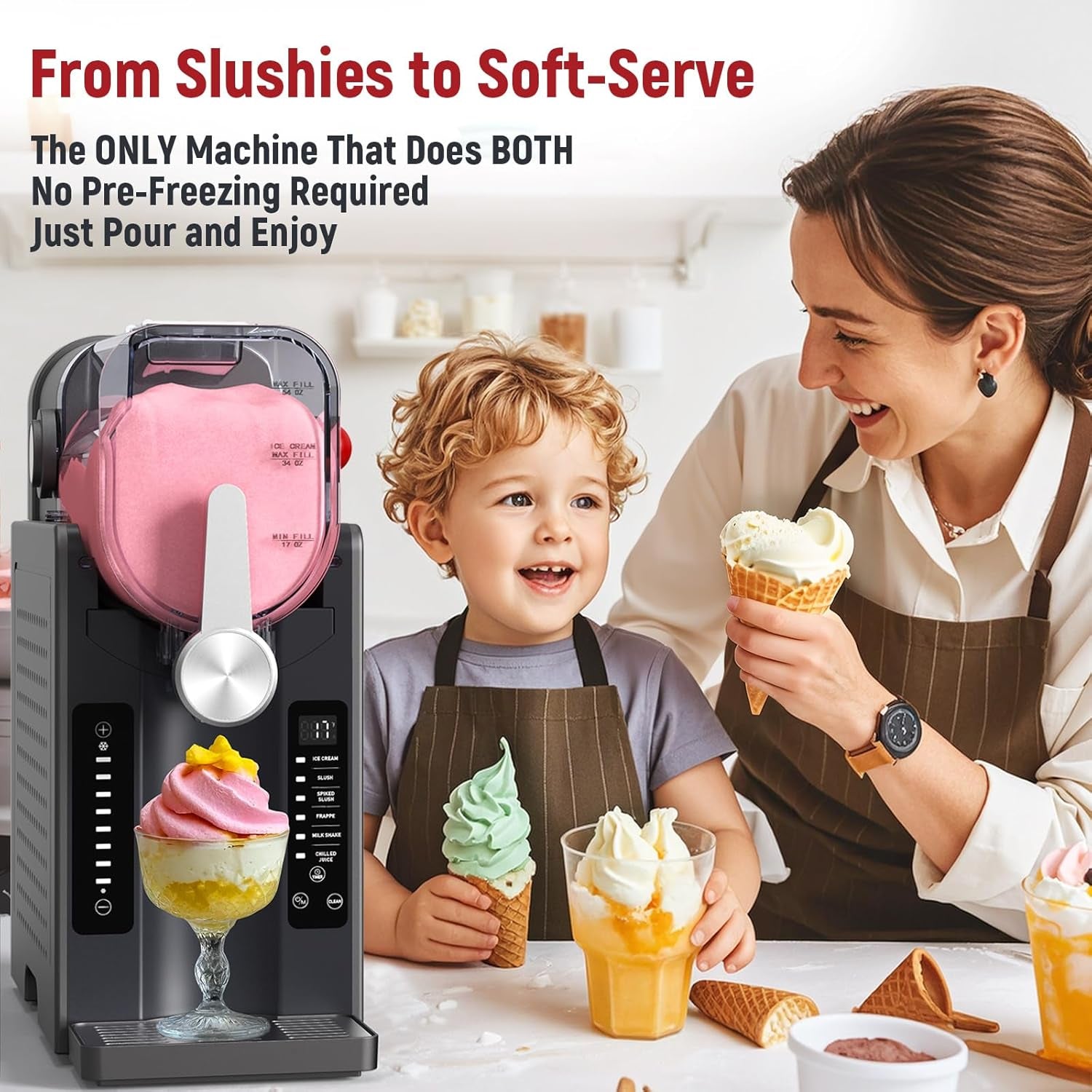 Slushie Machine: No Ice Needed All-In-One Slushy Maker for Home, Real-Time Temp Display, Auto-Clean, 6 Preset | Frozen Margaritas, Cocktails, Frappés, Ice Cream, Smoothies, Milkshakes,Summer Parties