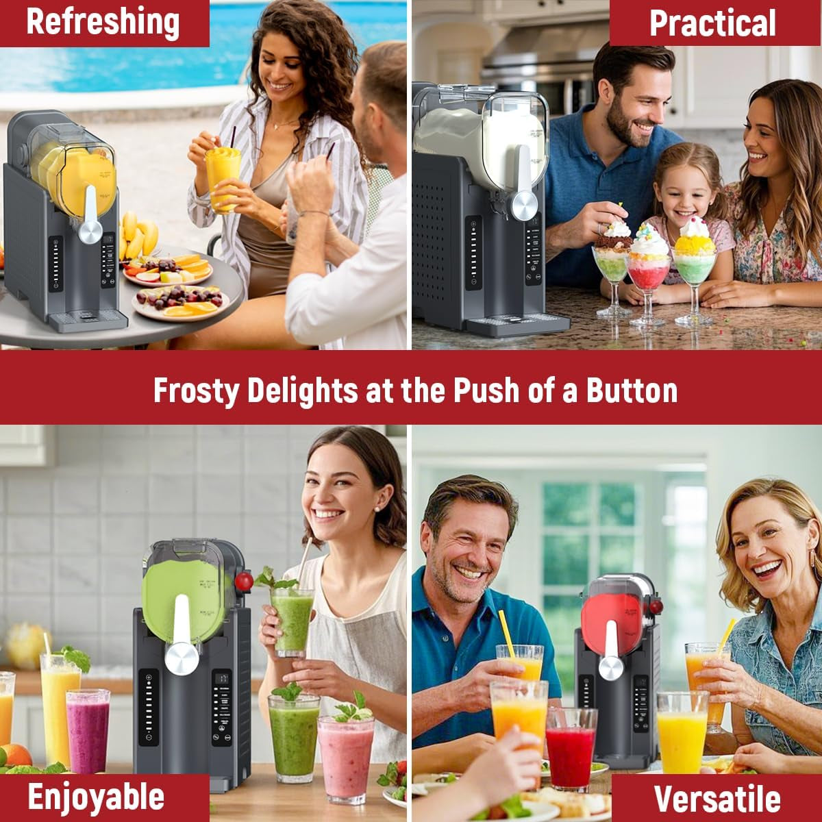 Slushie Machine: No Ice Needed All-In-One Slushy Maker for Home, Real-Time Temp Display, Auto-Clean, 6 Preset | Frozen Margaritas, Cocktails, Frappés, Ice Cream, Smoothies, Milkshakes,Summer Parties