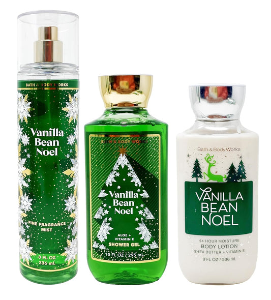 Bath and Body Works Vanilla Bean Noel Shower Gel, Body Lotion, Fine Fragrance Mist Daily Trio Gift Set 2018