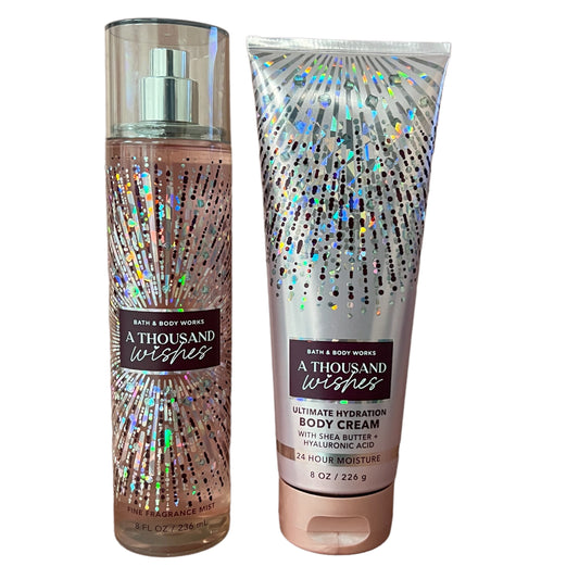 Bath and Body Works a Thousand Wishes Fragrance Mist & Ultimate Hydration Body Cream Set 8 Fl Oz