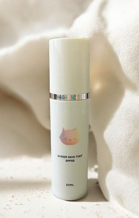 Skincare bottle with a cute design on a soft beige background