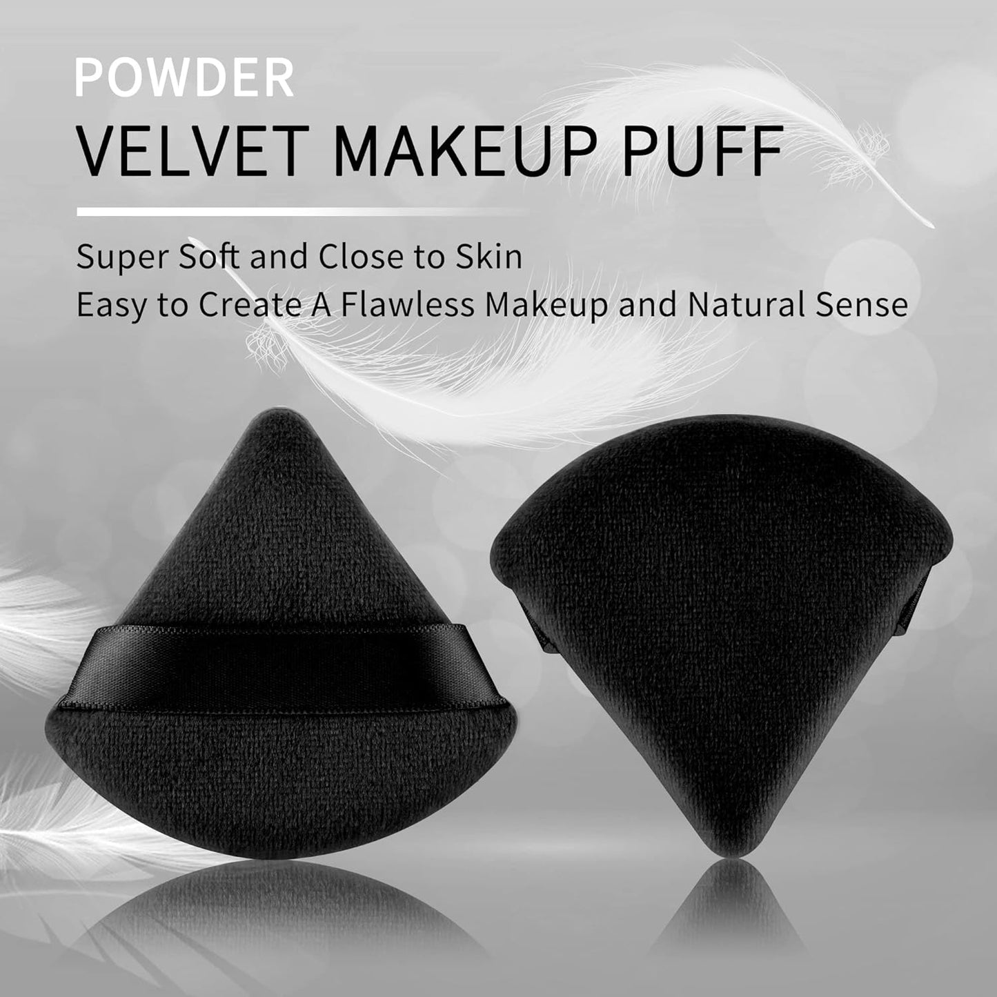 2 Pcs  Triangle Powder Puff for Face Powder, Soft Plush Setting Powder Puff, Velour Cosmetic Foundation Blender Sponge Beauty Makeup Tools (Black)