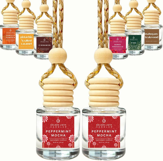 Car Air Freshener Hanging Set (2-Pack) | Peppermint Mocha Scent | Stylish Car Oil Diffuser | Holiday Edition | Made in USA | Save 33% on Purchases of 2 or More