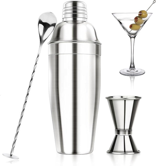 24OZ Cocktail Shaker Set - Cocktail Bar Martini Drink Shaker Set with Strainer, Stainless Steel Bartender Kit Cocktail Drink Mixer with Jigger, Mixing Spoon, Bar Accessories for Beginners