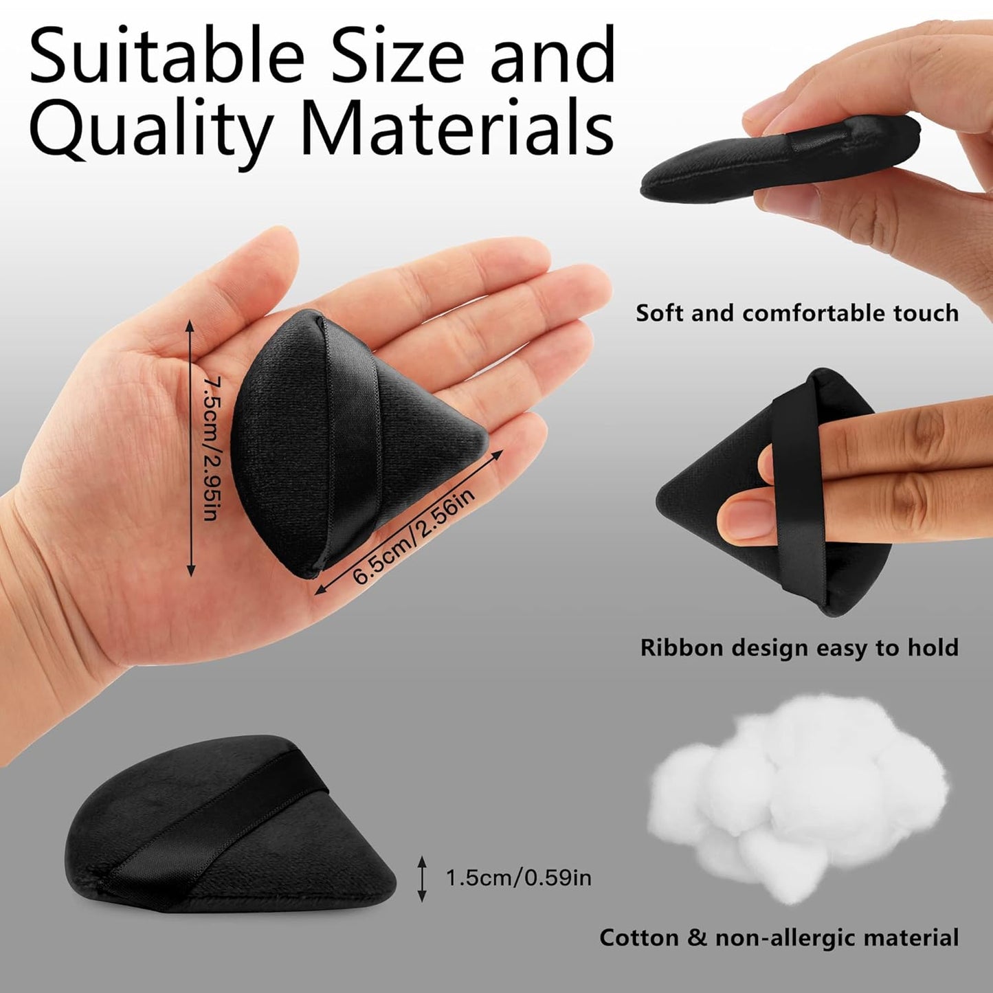 2 Pcs  Triangle Powder Puff for Face Powder, Soft Plush Setting Powder Puff, Velour Cosmetic Foundation Blender Sponge Beauty Makeup Tools (Black)