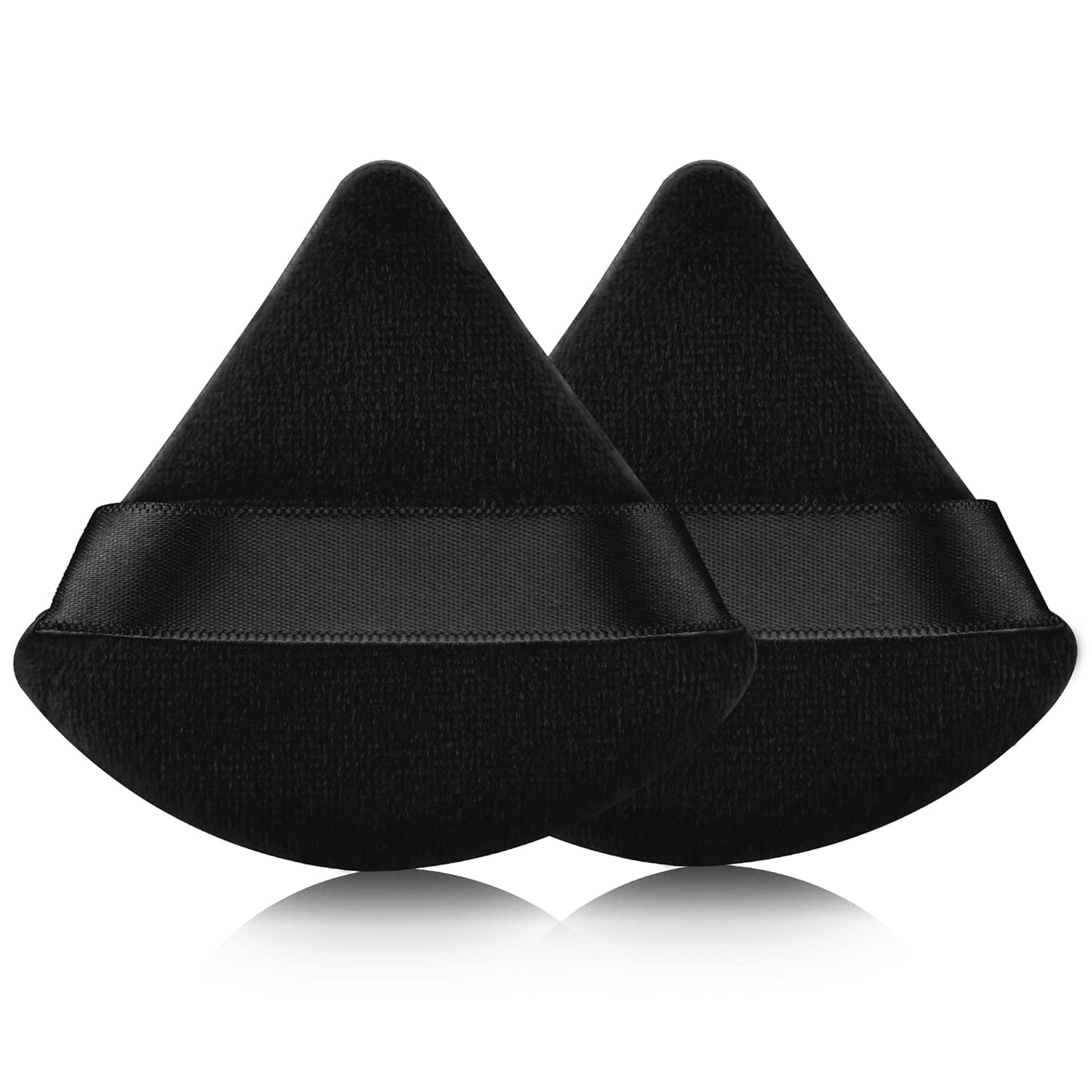 2 Pcs  Triangle Powder Puff for Face Powder, Soft Plush Setting Powder Puff, Velour Cosmetic Foundation Blender Sponge Beauty Makeup Tools (Black)