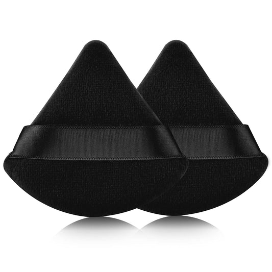 2 Pcs  Triangle Powder Puff for Face Powder, Soft Plush Setting Powder Puff, Velour Cosmetic Foundation Blender Sponge Beauty Makeup Tools (Black)