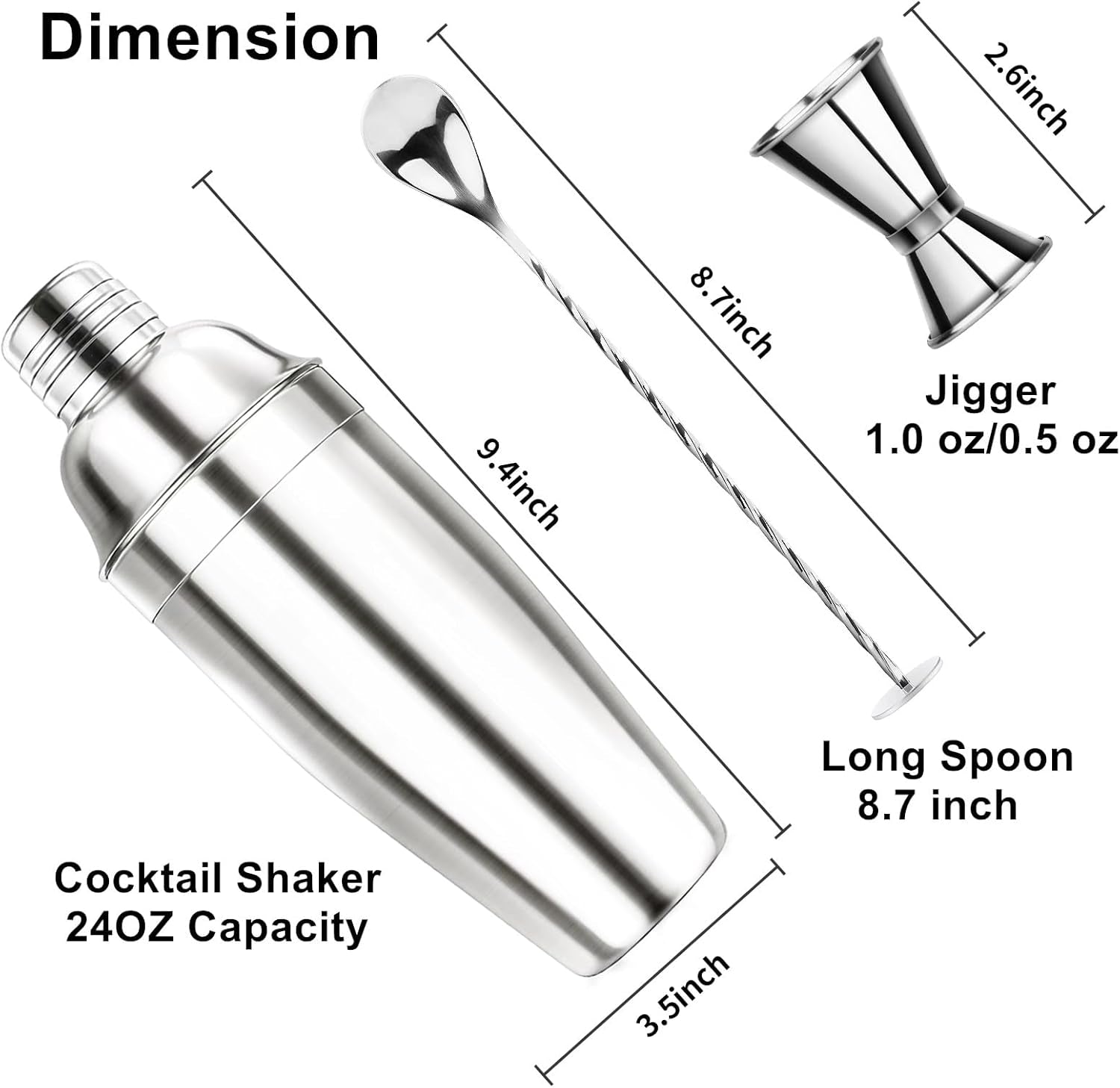 24OZ Cocktail Shaker Set - Cocktail Bar Martini Drink Shaker Set with Strainer, Stainless Steel Bartender Kit Cocktail Drink Mixer with Jigger, Mixing Spoon, Bar Accessories for Beginners